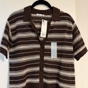 GU brown and white Striped Knitted Top